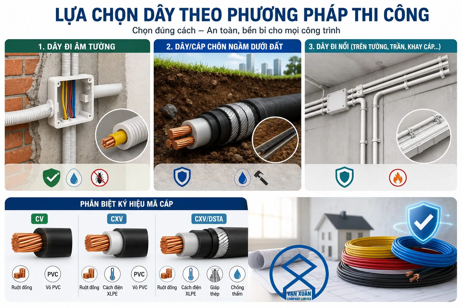 Cách Chọn Dây Điện Theo Phương Pháp Thi Công: Âm Tường, Ngầm, Nổi 4 Chọn dây điện theo phương pháp thi công
